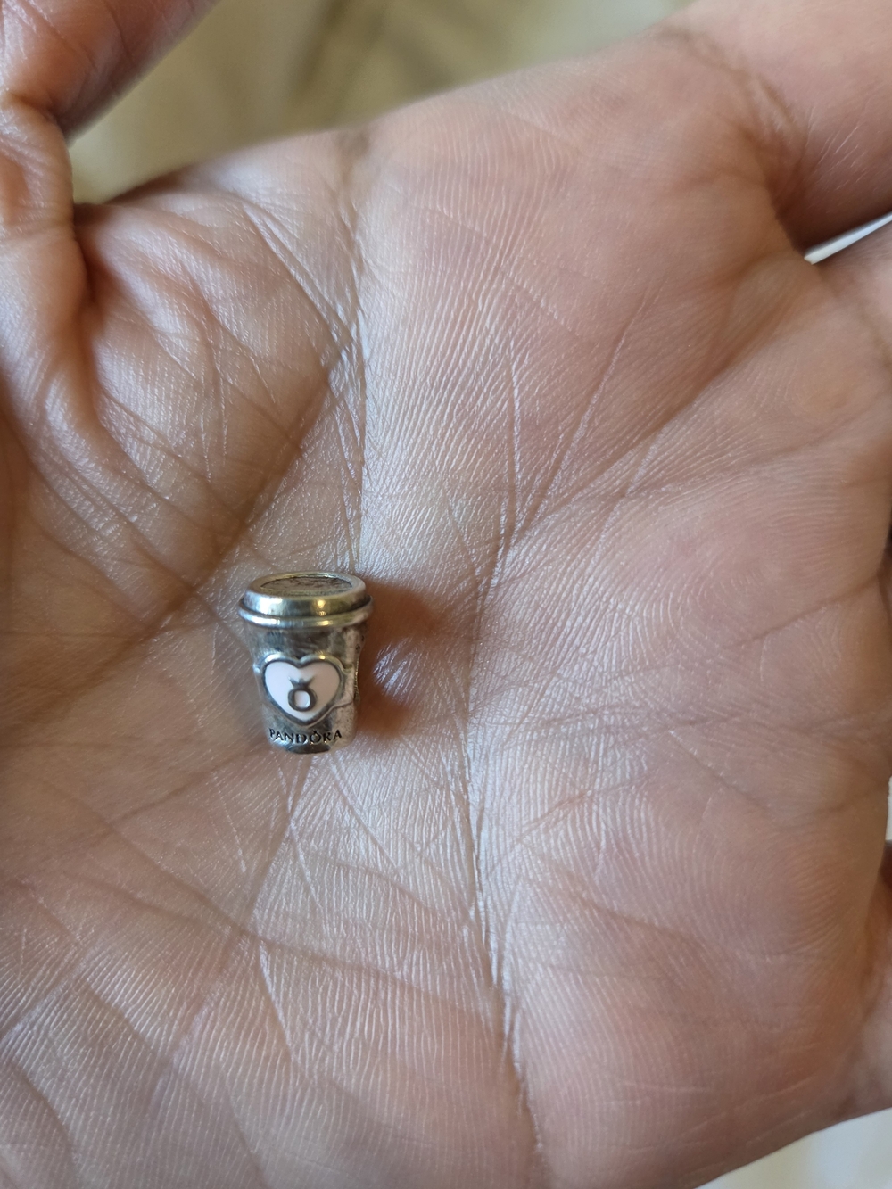 Pandora Silver Coffee Cup Charm with White Enamel Heart